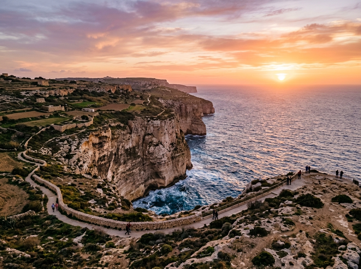 Panoramic views and sunset at Dingli Cliffs Malta