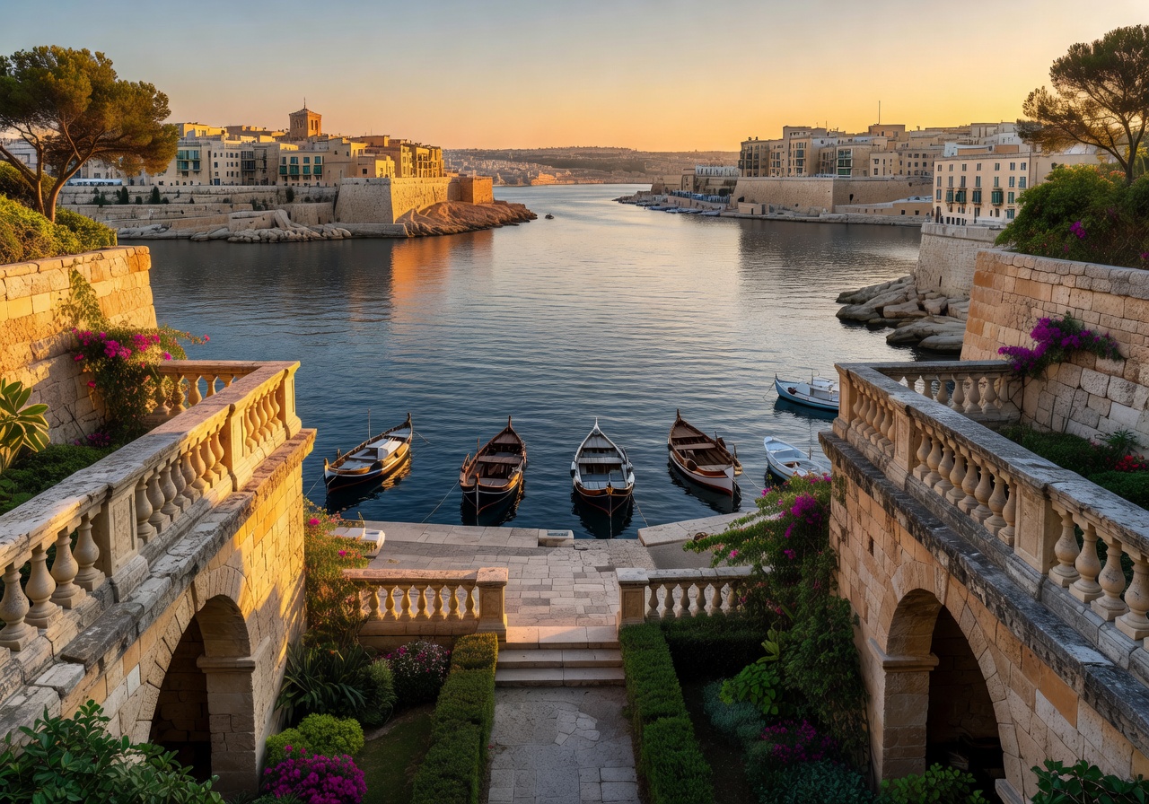 Grand Harbour view from Upper Barrakka Gardens Valletta Malta